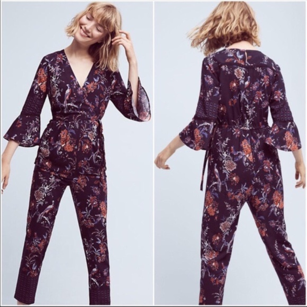 Maeve Floral Bell Sleeve Wrap Up Jumpsuit